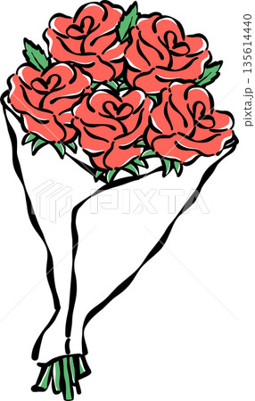 Whimsical Decorative outline Bouquet of Red Roses illustration Hand Drawn Whimsical Decorative outline Bouquet of Red Roses illustration Hand Drawn 135614440