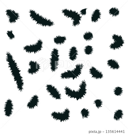 Set of hand drawn spiky black organic shapes and textured blobs with fuzzy edges for abstract graphic design and creative pattern making Set of hand drawn spiky black organic shapes and textured blobs with fuzzy edges for abstract graphic design and creative pattern making 135614441