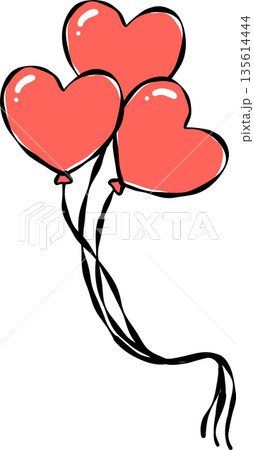 Handdrawn of Three Heart Balloons Handdrawn of Three Heart Balloons 135614444