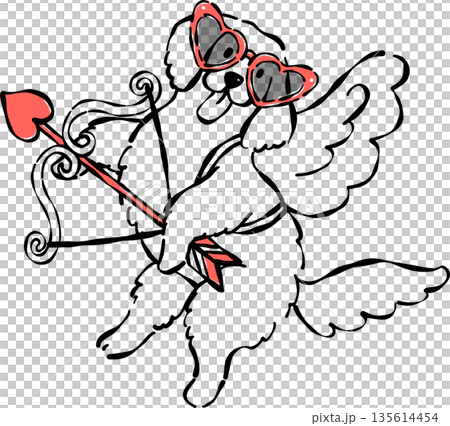 Valentine Dog Cupid Outline Golden Retriever with Arrow and Bow Whimsical Hand Drawn Valentine Dog Cupid Outline Golden Retriever with Arrow and Bow Whimsical Hand Drawn 135614454