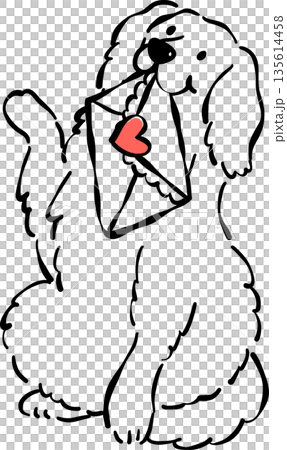 Valentine Dog Outline Golden Retriever with love letter in mouth Whimsical Hand Drawn Valentine Dog Outline Golden Retriever with love letter in mouth Whimsical Hand Drawn 135614458