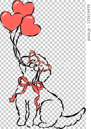 Valentine Dog Outline Golden Retriever with Heart Balloons in mouth Whimsical Hand Drawn Valentine Dog Outline Golden Retriever with Heart Balloons in mouth Whimsical Hand Drawn 135614459