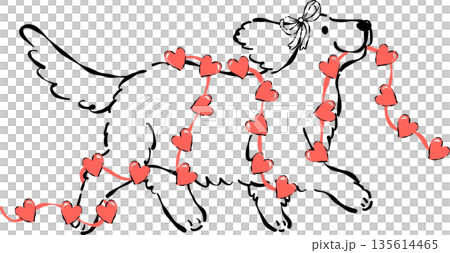 Valentine Dog Outline Golden Retriever tangled in Heart Garland  Whimsical Hand Drawn 135614465