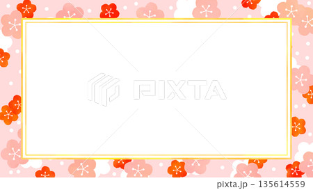 梅の花と水玉のかわいいフレーム素材 135614559