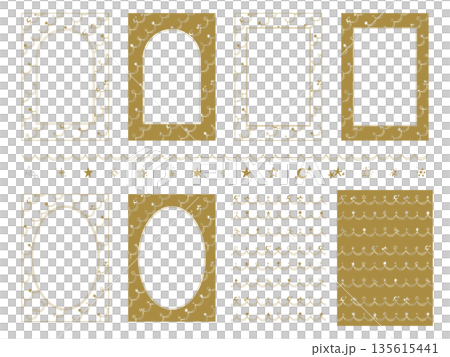 Set of hand-drawn gold frame and border of stars and moons, A4 vertical size, background material 135615441