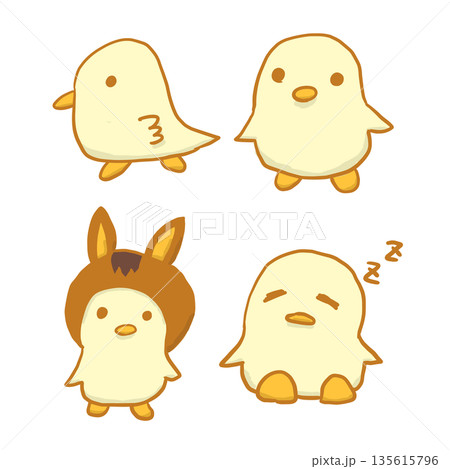 かわいいひよこのイラストセット | 手書き風の鳥のキャラクター・イースター素材 かわいいひよこのイラストセット | 手書き風の鳥のキャラクター・イースター素材 135615796