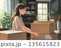 引っ越し作業をする女性 135615823