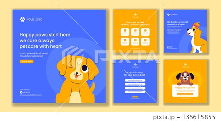 Pets Care Services Flat Cartoon Hand Drawn Social Media Post Templates Background Illustration 135615855