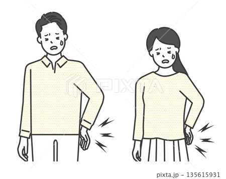 腰痛に悩む男女のイラストベクター素材 腰痛に悩む男女のイラストベクター素材 135615931