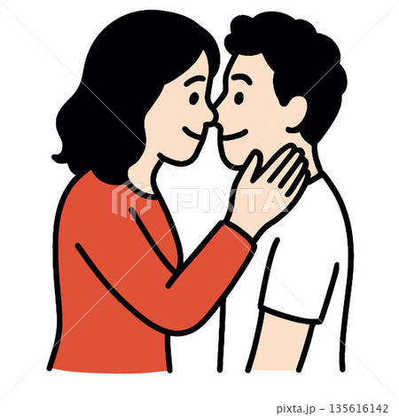 Couple love romance affection happy relationship together smile cartoon illustration share tender moment expressing warmth and connection in simple joyful style Couple love romance affection happy relationship together smile cartoon illustration share tender moment expressing warmth and connection in simple joyful style 135616142