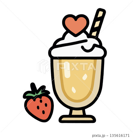 Strawberry cream dessert glass heart sweet treat cartoon cute whipped topping Strawberry cream dessert glass heart sweet treat cartoon cute whipped topping 135616171