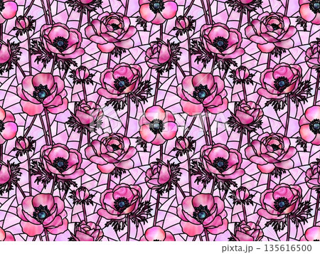 アネモネのステンドグラスのシームレスパターン B-1' アネモネのステンドグラスのシームレスパターン B-1' 135616500