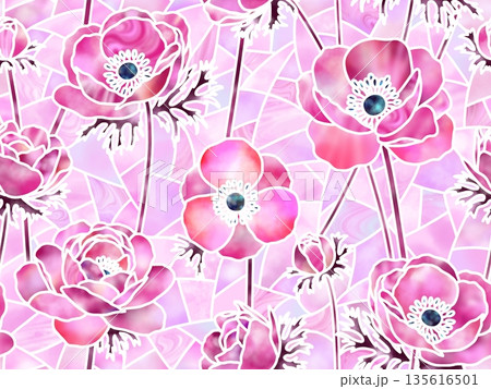 アネモネのステンドグラスのシームレスパターン　b-1 135616501
