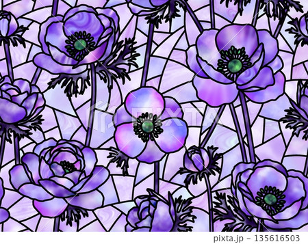 アネモネのステンドグラスのシームレスパターン B-2 アネモネのステンドグラスのシームレスパターン B-2 135616503