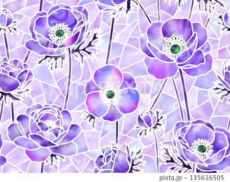 アネモネのステンドグラスのシームレスパターン　b-2 135616505