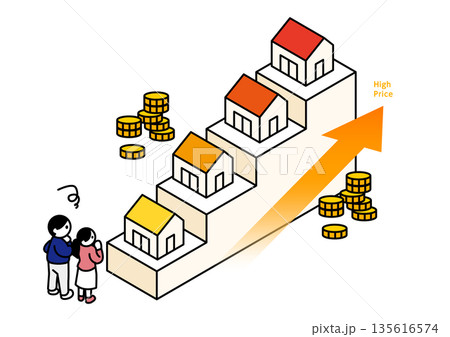 住宅価格高騰を表したアイソメトリックイラスト 住宅価格高騰を表したアイソメトリックイラスト 135616574
