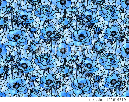 アネモネのステンドグラスのシームレスパターン　C-2' 135616819