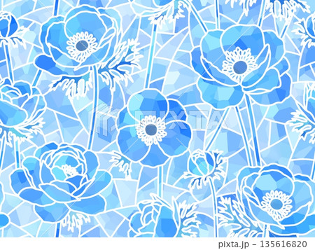 アネモネのステンドグラスのシームレスパターン　c-2 135616820