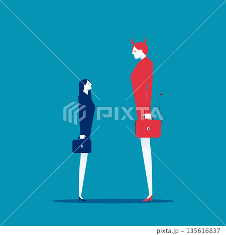 Devil and businesswoman. vector illustration 135616837