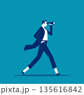 Businessman walking with spyglass tube. Business vector style 135616842