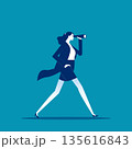 Businesswoman walking with spyglass tube. Business vector style 135616843