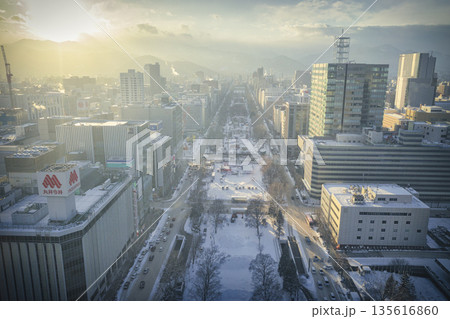 さっぽろテレビ塔からの眺め(準備中の雪まつり会場) さっぽろテレビ塔からの眺め(準備中の雪まつり会場) 135616860