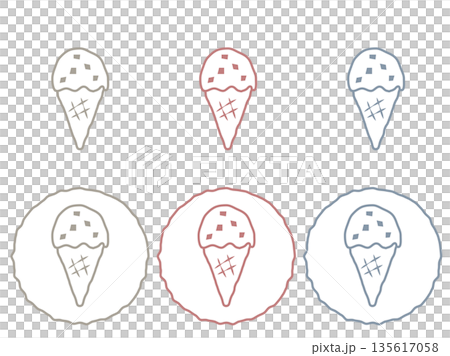 ゆるい手書き風のチョコチップアイス　ニュアンスカラー　可愛いイラスト 135617058