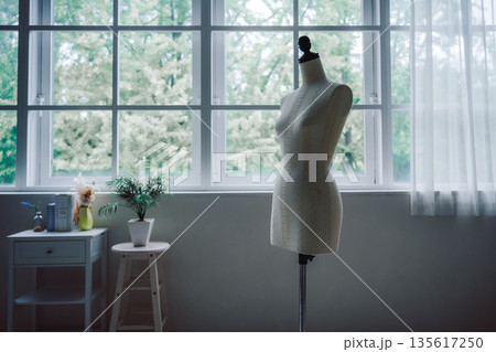 窓辺のトルソーと植物 135617250