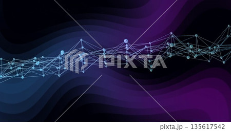 Displaying glowing wave-like network inside virtual environment with spherical nodes and thin lines Displaying glowing wave-like network inside virtual environment with spherical nodes and thin lines 135617542