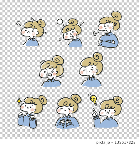 一組8種母親育兒時的臉部表情 135617828