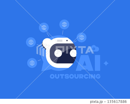 AI outsourcing helps business use machine learning, chatbots, vision, generative models, consulting to build smart products, cut cost, grow faster with expert teams and strategy vector illustration 135617886