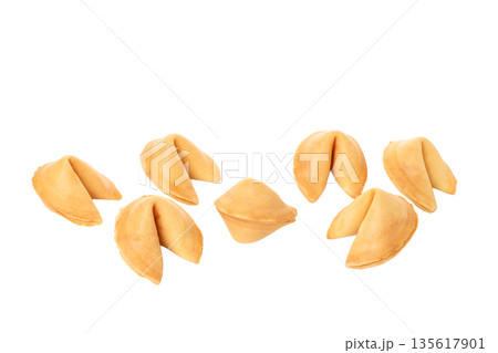 Fortune cookies displayed on a clean white surface, isolated, PNG Fortune cookies displayed on a clean white surface, isolated, PNG 135617901