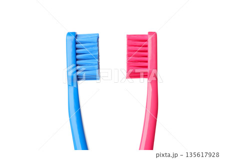 Colorful toothbrushes on a plain background, isolated, PNG 135617928