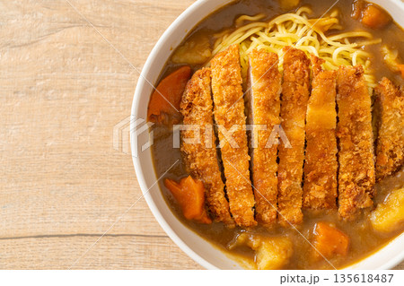 curry ramen noodles with tonkatsu fried pork cutlet curry ramen noodles with tonkatsu fried pork cutlet 135618487