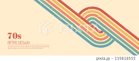 Stripe rainbow groovy. Retro graphic background with grunge texture, flowing waves and artistic lines for prints and wallpaper. Vintage vector illustration Stripe rainbow groovy. Retro graphic background with grunge texture, flowing waves and artistic lines for prints and wallpaper. Vintage vector illustration 135618555