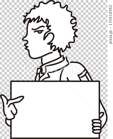 フレームを持った作業服の男性のイラスト　線画 135618562