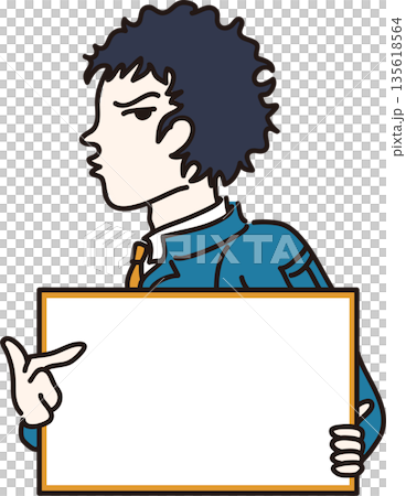 フレームを持った作業服の男性のイラスト 青色の制服 フレームを持った作業服の男性のイラスト 青色の制服 135618564