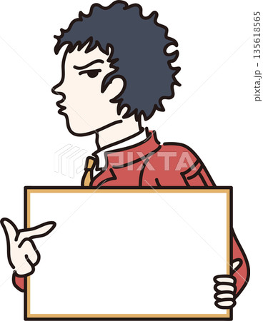 フレームを持った作業服の男性のイラスト　赤色の制服 135618565