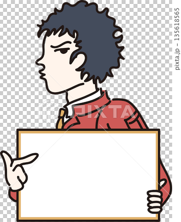 フレームを持った作業服の男性のイラスト　赤色の制服 135618565