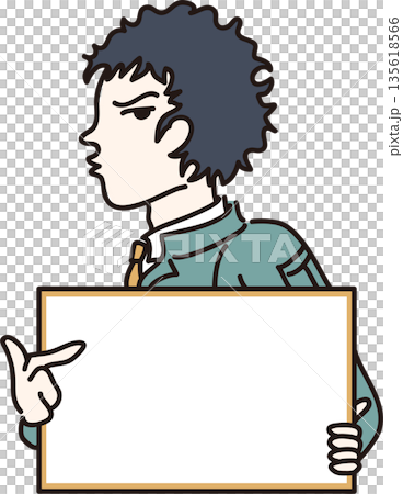 フレームを持った作業服の男性のイラスト 緑色の制服 フレームを持った作業服の男性のイラスト 緑色の制服 135618566