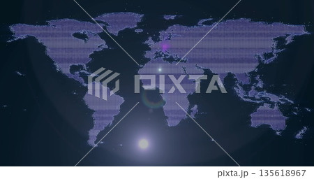 Displaying pixelated overlay in space UI showing glowing Atlantic marker glitchlines and lens flare 135618967