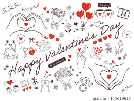 おしゃれなバレンタインの手描きイラスト 135619618