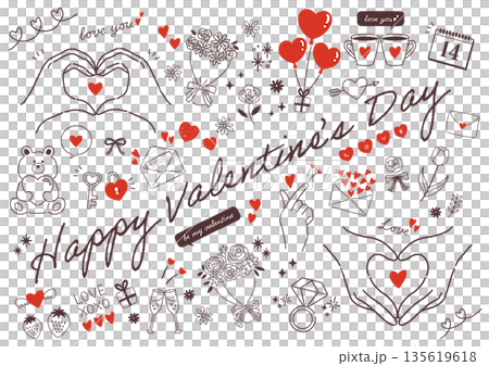 おしゃれなバレンタインの手描きイラスト 135619618