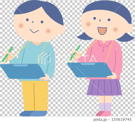 在戶外學習的男孩女孩們 在戶外學習的男孩女孩們 135619745