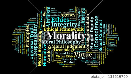 Morality Word Cloud. Fundamental Principles Of Human Conduct And Value Systems 135619799