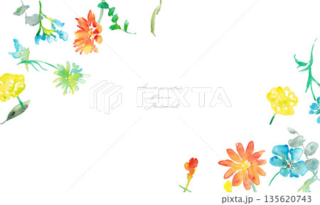 水彩画。水彩タッチのベクター植物イラスト。カラフルな花の水彩背景。春の植物。 135620743