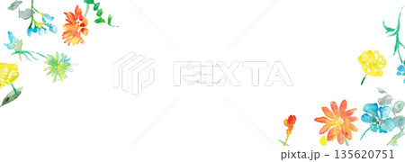 水彩画。水彩タッチのベクター植物イラスト。カラフルな花の水彩背景。春の植物。 135620751