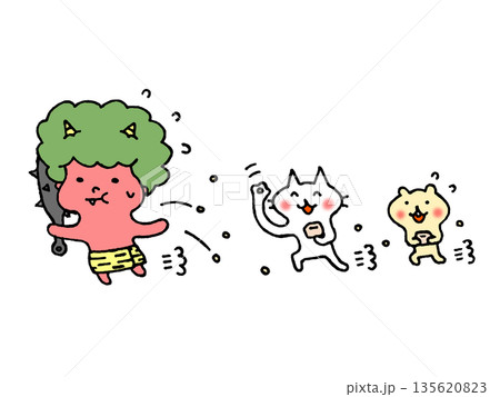 かわいい節分の豆まきのイラスト かわいい節分の豆まきのイラスト 135620823