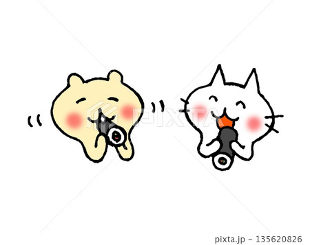 かわいい動物が節分に恵方巻きを食べるイラスト 135620826