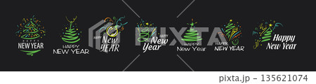 A set of vector icons for Happy New Year greetings 135621074